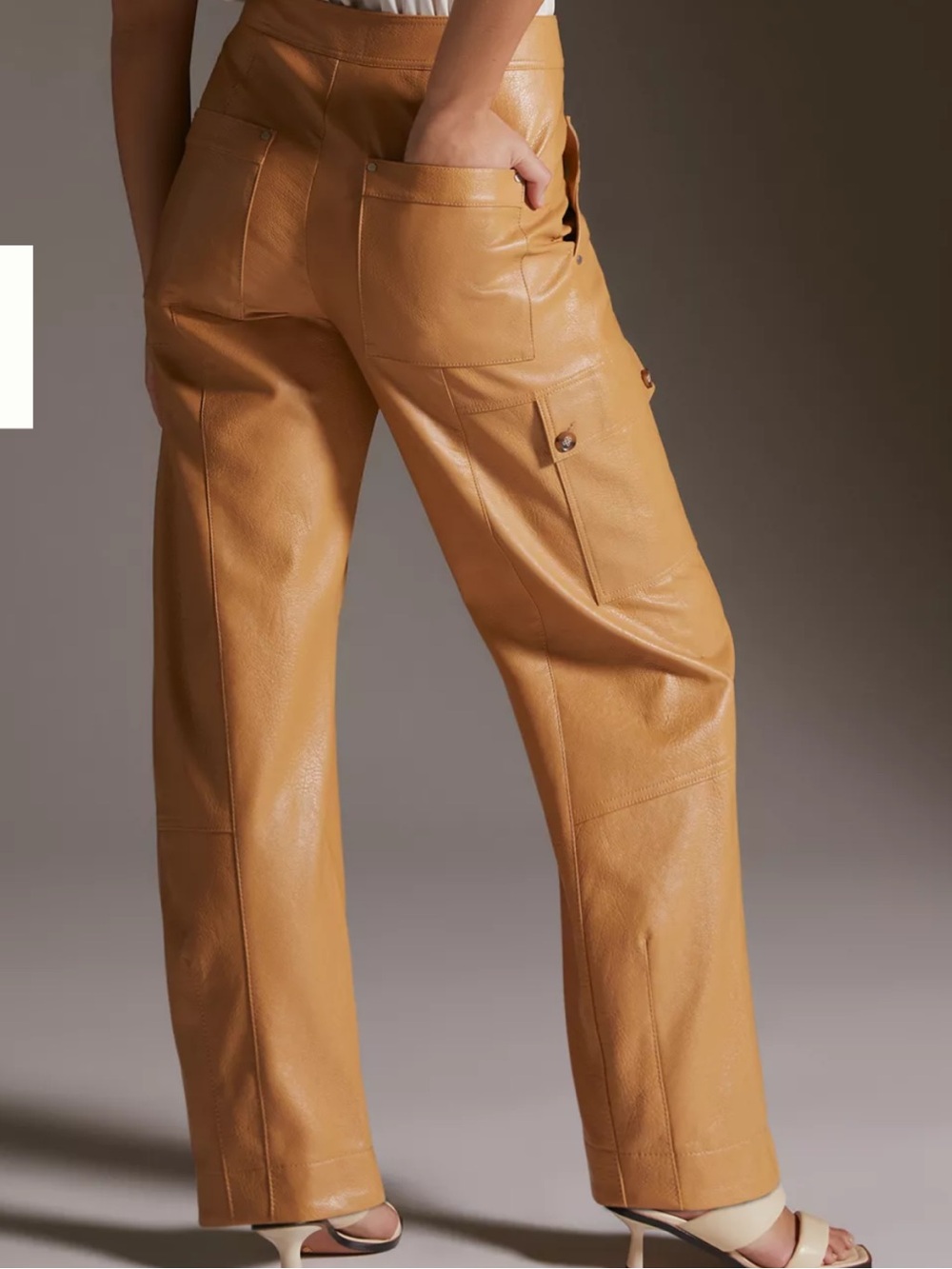 Anthropologie Camel Faux-Leather Cargo Pants